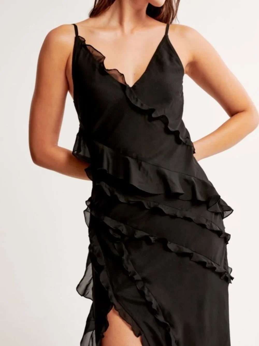 Abercrombie & Fitch Women's Black Asymmetrical Ruffle Dress XS P